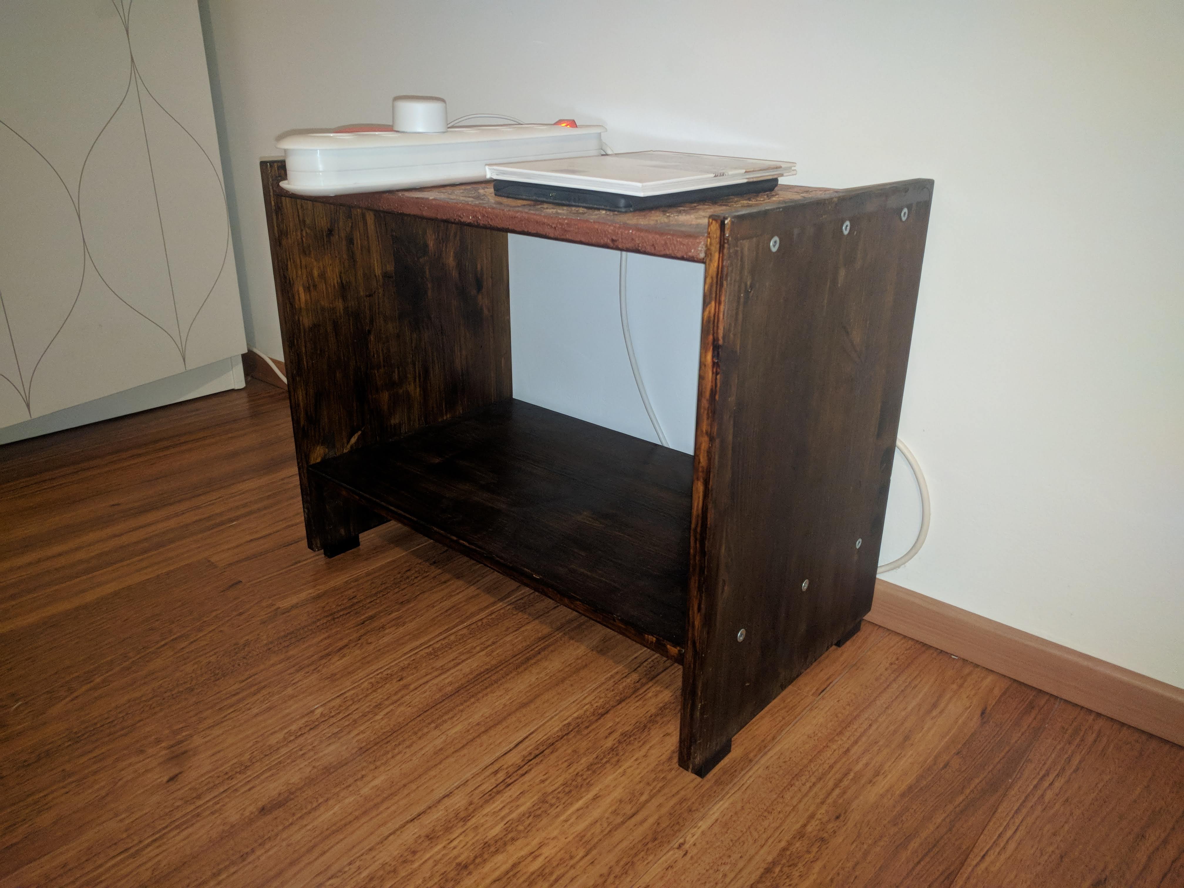 Nightstand with legs installed